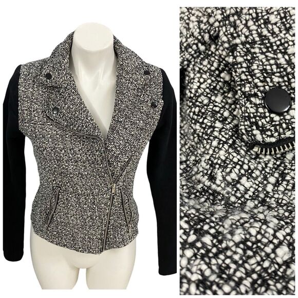 BCNU Blazer Coat Womens Sz Small Moto Black Work Office Date Tweed Rock Edgy - Picture 1 of 14